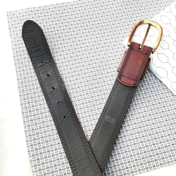 Dockers Braided and Stitched Studded Oversized Buckle Leather Belt XL Brown - Picture 9 of 12